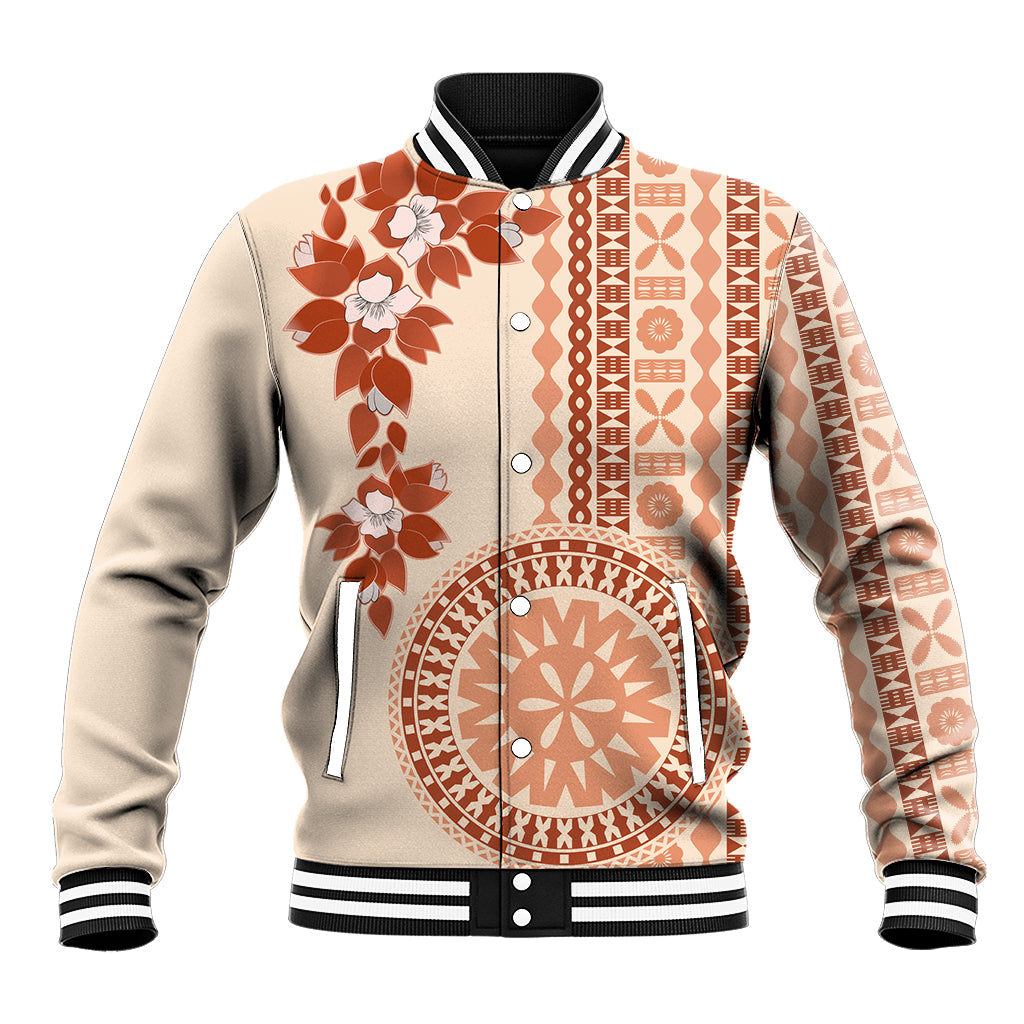 Fiji Tagimoucia Flower With Tapa Tribal Baseball Jacket Beige Color LT9 Unisex Beige - Polynesian Pride