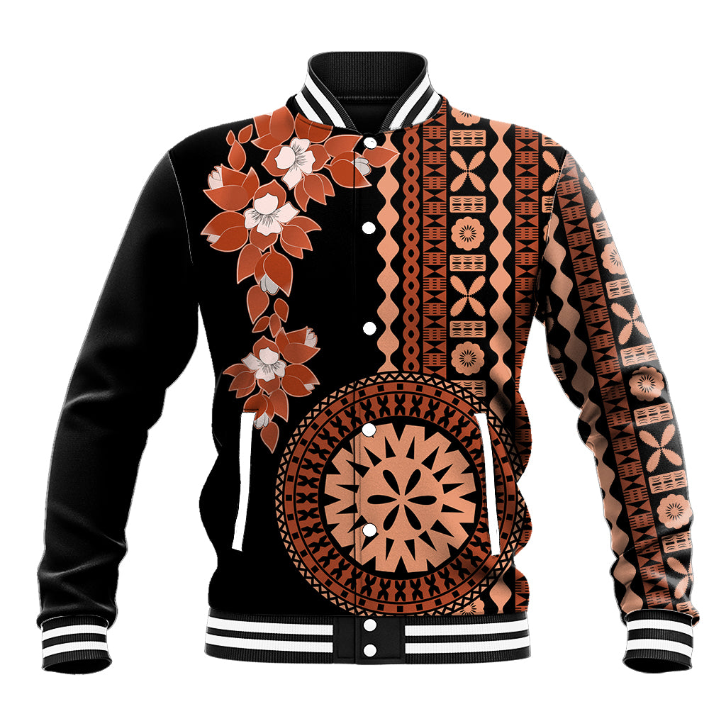 Fiji Tagimoucia Flower With Tapa Tribal Baseball Jacket Brown Color LT9 Unisex Brown - Polynesian Pride