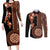 Fiji Tagimoucia Flower With Tapa Tribal Couples Matching Long Sleeve Bodycon Dress and Long Sleeve Button Shirt Brown Color LT9 Brown - Polynesian Pride
