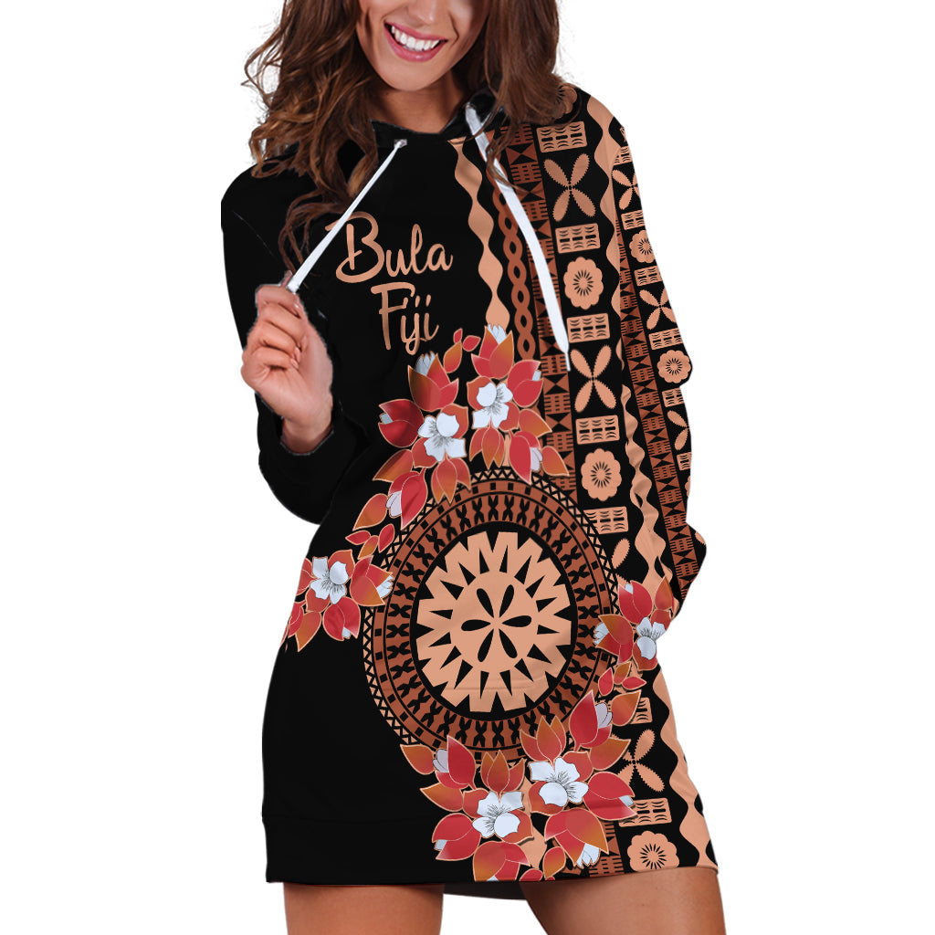 Bula Fiji Tagimoucia Flower Masi Tapa Tribal Hoodie Dress Brown Color LT9 Brown - Polynesian Pride