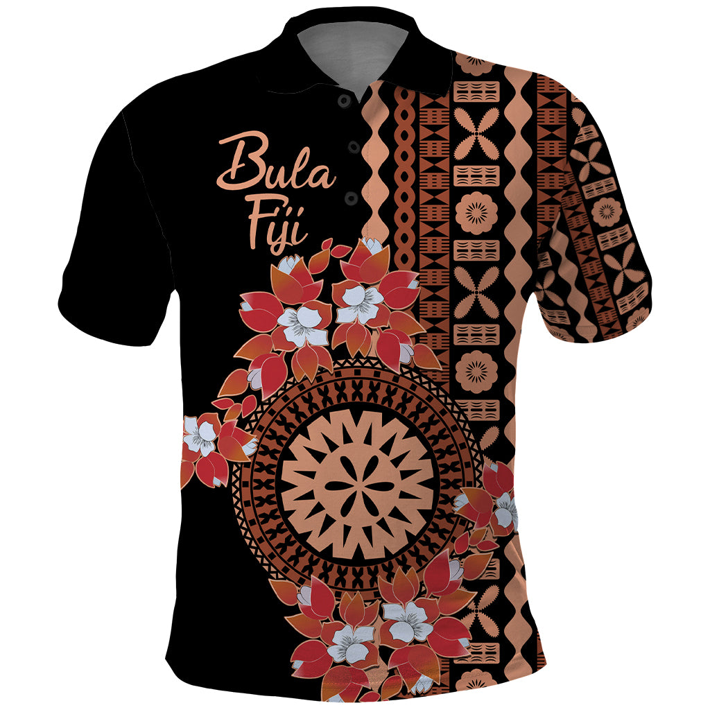 Bula Fiji Tagimoucia Flower Masi Tapa Tribal Polo Shirt Brown Color LT9 Brown - Polynesian Pride