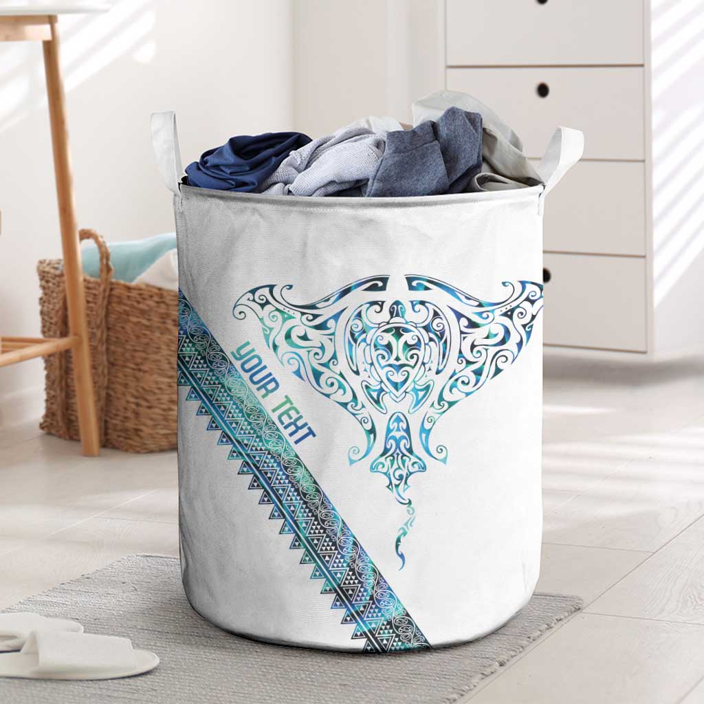 Kahui Whetu Paua shell Kowhaiwhai Taniko Personalised Laundry Basket Manta Ray Shark-Turtle Maori Tribal Style LT9 Blue - Polynesian Pride