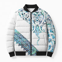 Kahui Whetu Paua shell Kowhaiwhai Taniko Personalised Bomber Puffer Jacket Manta Ray Shark-Turtle Maori Tribal Style LT9 Unisex Blue - Polynesian Pride