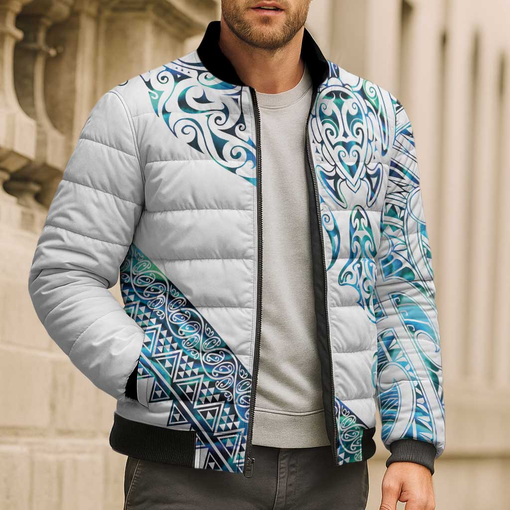 Kahui Whetu Paua shell Kowhaiwhai Taniko Personalised Bomber Puffer Jacket Manta Ray Shark-Turtle Maori Tribal Style LT9 - Polynesian Pride