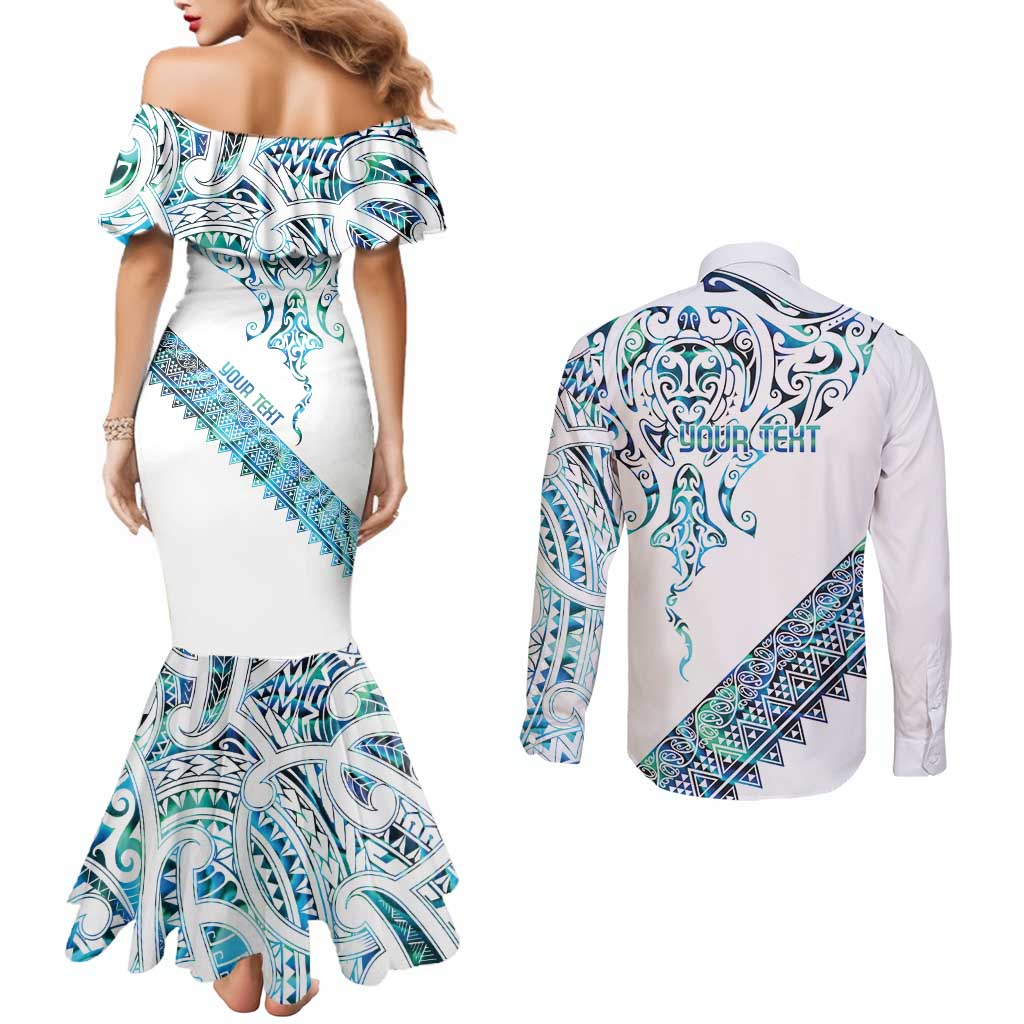 Kahui Whetu Paua shell Kowhaiwhai Taniko Personalised Couples Matching Mermaid Dress and Long Sleeve Button Shirt Manta Ray Shark-Turtle Maori Tribal Style LT9 - Polynesian Pride