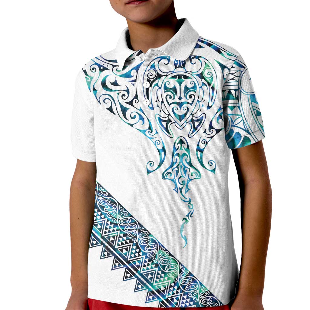 Kahui Whetu Paua shell Kowhaiwhai Taniko Personalised Kid Polo Shirt Manta Ray Shark-Turtle Maori Tribal Style
