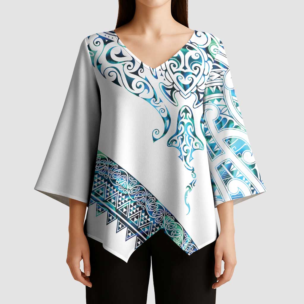 Kahui Whetu Paua shell Kowhaiwhai Taniko Personalised Kimono Sleeve Blouse Manta Ray Shark-Turtle Maori Tribal Style
