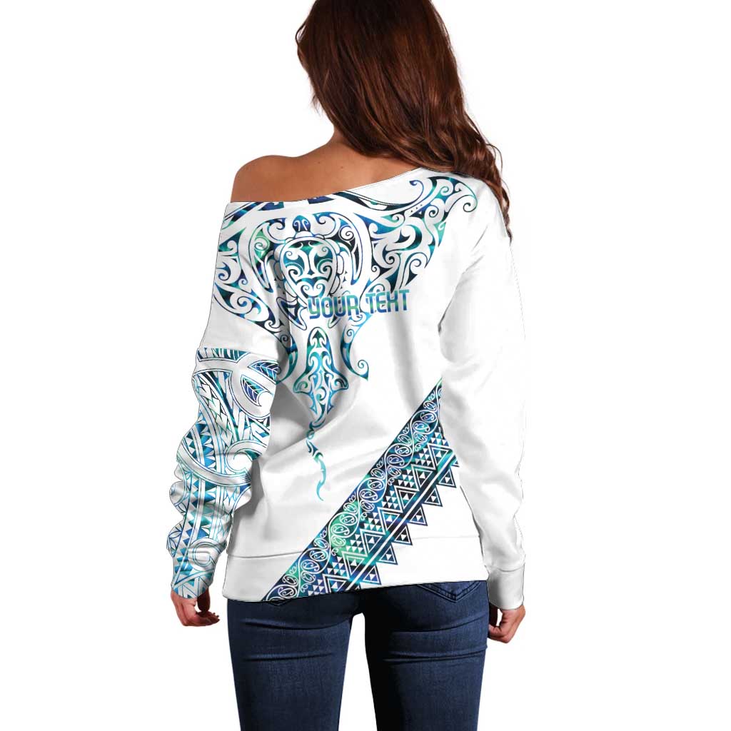 Kahui Whetu Paua shell Kowhaiwhai Taniko Personalised Off Shoulder Sweater Manta Ray Shark-Turtle Maori Tribal Style LT9 - Polynesian Pride