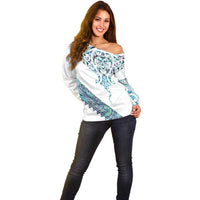 Kahui Whetu Paua shell Kowhaiwhai Taniko Personalised Off Shoulder Sweater Manta Ray Shark-Turtle Maori Tribal Style LT9 - Polynesian Pride