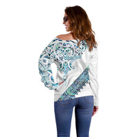 Kahui Whetu Paua shell Kowhaiwhai Taniko Personalised Off Shoulder Sweater Manta Ray Shark-Turtle Maori Tribal Style LT9 - Polynesian Pride