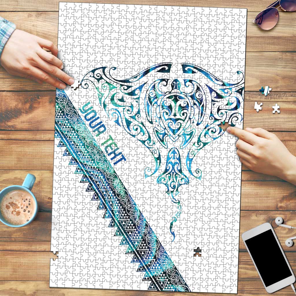 Kahui Whetu Paua shell Kowhaiwhai Taniko Personalised Puzzle Manta Ray Shark-Turtle Maori Tribal Style LT9 Blue - Polynesian Pride