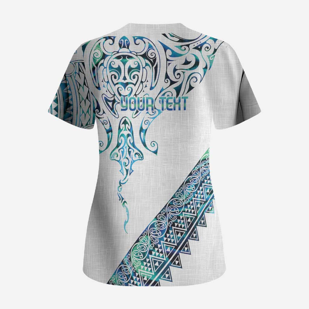 Kahui Whetu Paua shell Kowhaiwhai Taniko Personalised Scrub Top Manta Ray Shark-Turtle Maori Tribal Style LT9 - Polynesian Pride