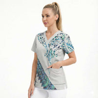 Kahui Whetu Paua shell Kowhaiwhai Taniko Personalised Scrub Top Manta Ray Shark-Turtle Maori Tribal Style LT9 - Polynesian Pride