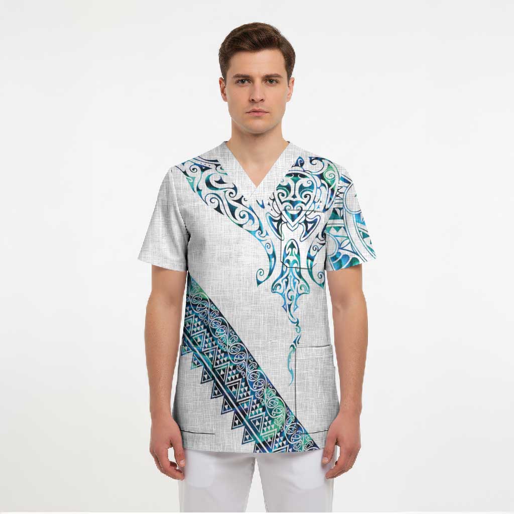 Kahui Whetu Paua shell Kowhaiwhai Taniko Personalised Scrub Top Manta Ray Shark-Turtle Maori Tribal Style LT9 - Polynesian Pride