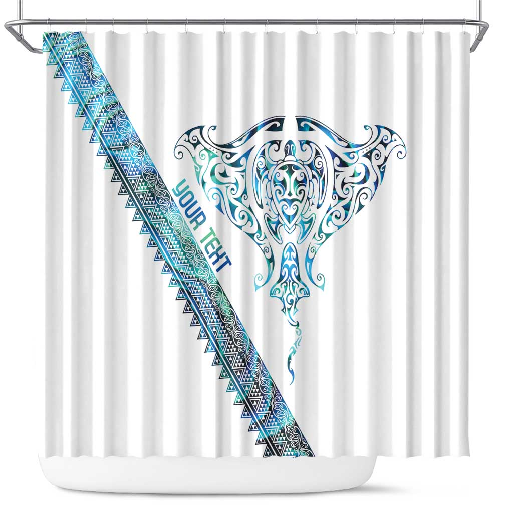 Kahui Whetu Paua shell Kowhaiwhai Taniko Personalised Shower Curtain Manta Ray Shark-Turtle Maori Tribal Style