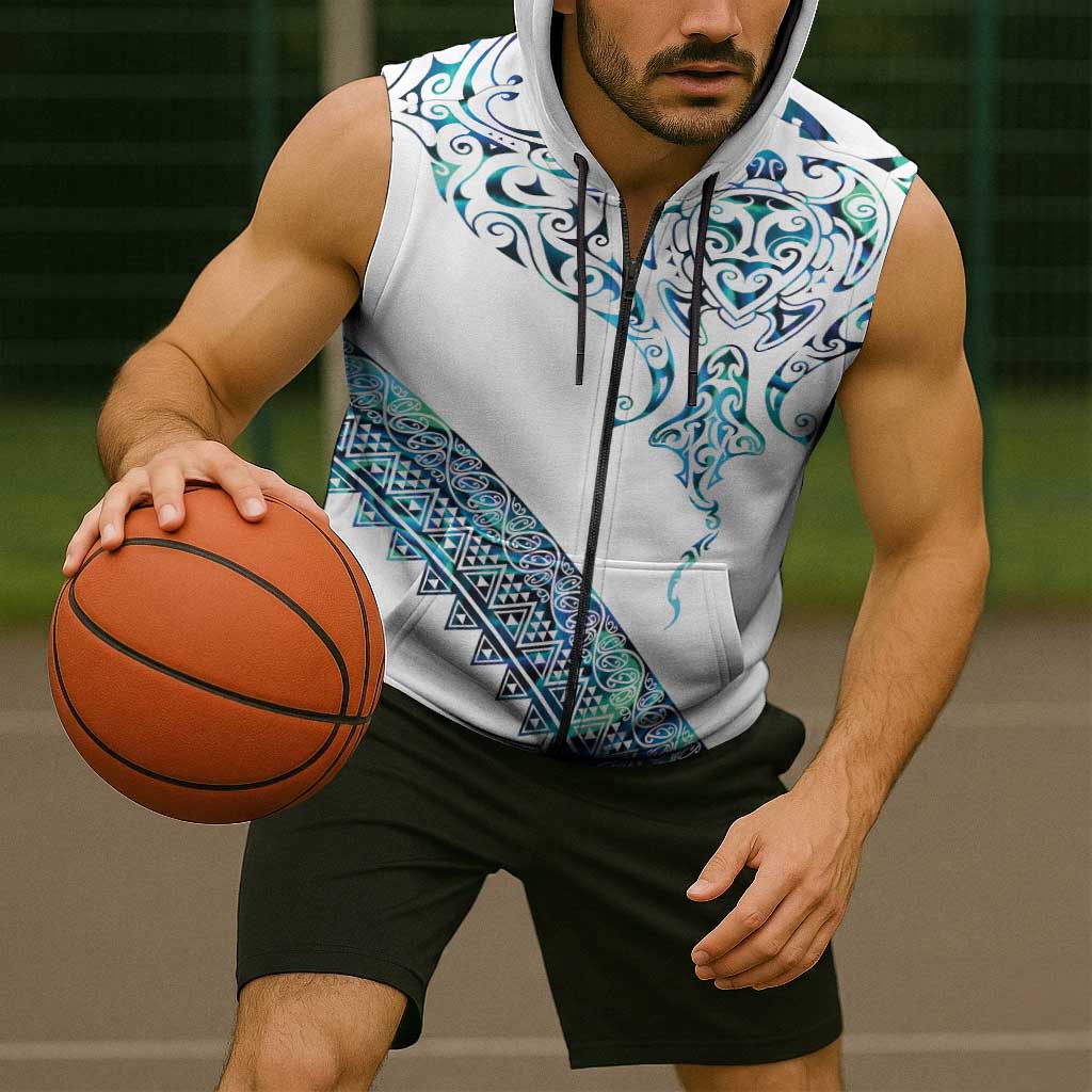 Kahui Whetu Paua shell Kowhaiwhai Taniko Personalised Sleeveless Zip Hoodie Manta Ray Shark-Turtle Maori Tribal Style LT9 - Polynesian Pride