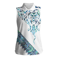 Kahui Whetu Paua shell Kowhaiwhai Taniko Personalised Women Sleeveless Polo Shirt Manta Ray Shark-Turtle Maori Tribal Style LT9 Female Blue - Polynesian Pride