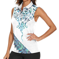 Kahui Whetu Paua shell Kowhaiwhai Taniko Personalised Women Sleeveless Polo Shirt Manta Ray Shark-Turtle Maori Tribal Style LT9 - Polynesian Pride