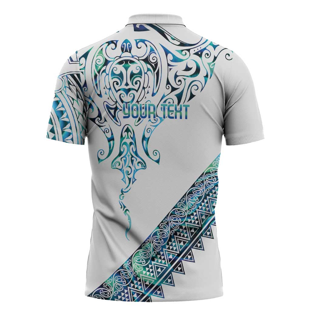 Kahui Whetu Paua shell Kowhaiwhai Taniko Personalised Zipper Polo Shirt Manta Ray Shark-Turtle Maori Tribal Style LT9 - Polynesian Pride