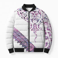 Mawhero Paua shell Kowhaiwhai Taniko Personalised Bomber Puffer Jacket Manta Ray Shark-Turtle Maori Tribal Style