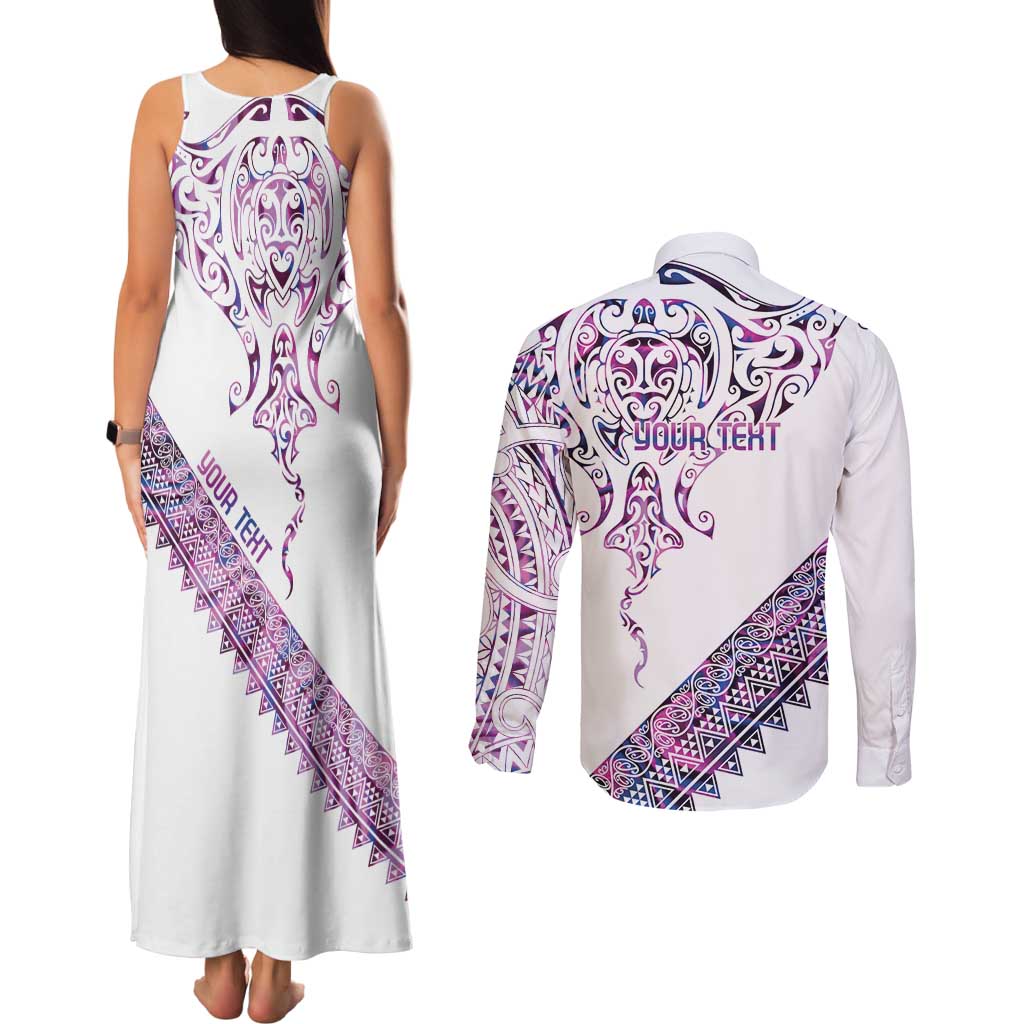 Mawhero Paua shell Kowhaiwhai Taniko Personalised Couples Matching Tank Maxi Dress and Long Sleeve Button Shirt Manta Ray Shark-Turtle Maori Tribal Style LT9 - Polynesian Pride