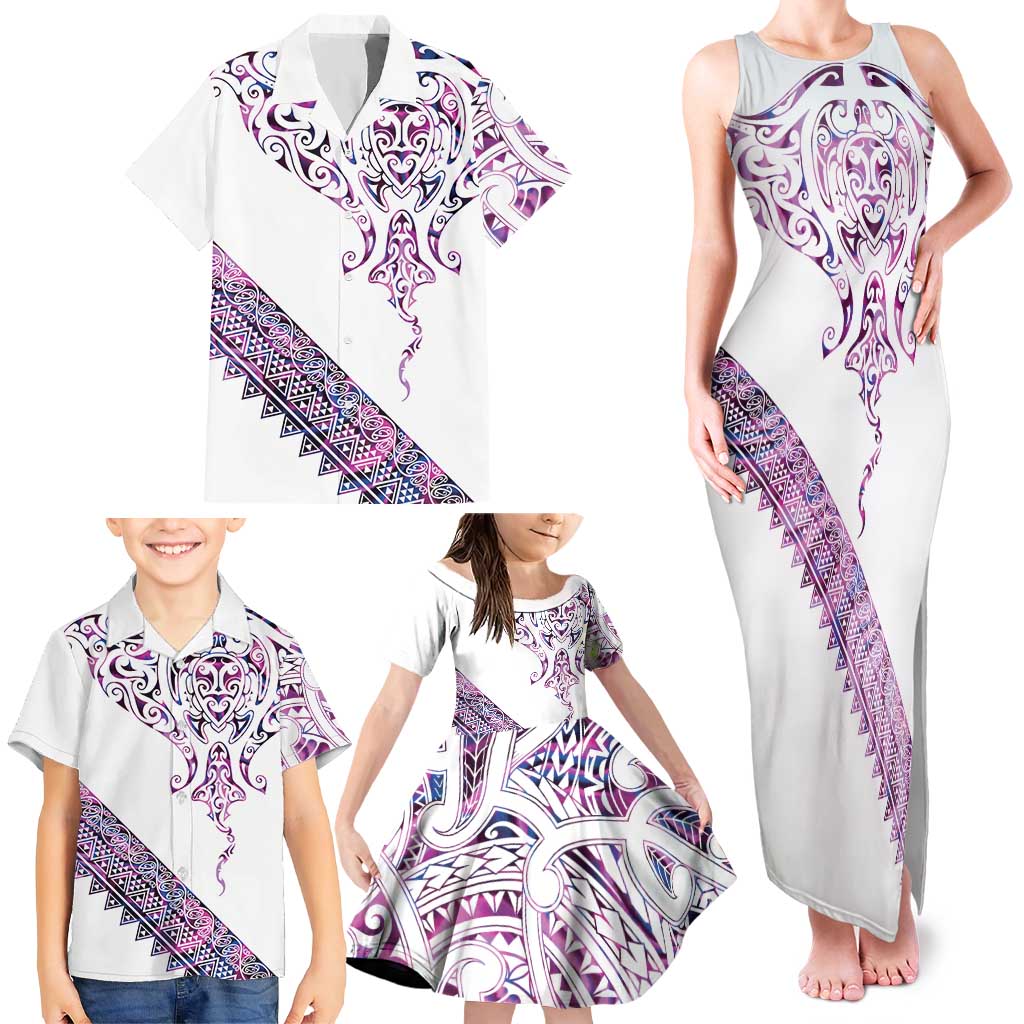 Mawhero Paua shell Kowhaiwhai Taniko Personalised Family Matching Tank Maxi Dress and Hawaiian Shirt Manta Ray Shark-Turtle Maori Tribal Style