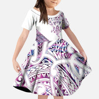 Mawhero Paua shell Kowhaiwhai Taniko Personalised Kid Short Sleeve Dress Manta Ray Shark-Turtle Maori Tribal Style LT9 KID Pink - Polynesian Pride