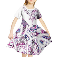 Mawhero Paua shell Kowhaiwhai Taniko Personalised Kid Short Sleeve Dress Manta Ray Shark-Turtle Maori Tribal Style LT9 - Polynesian Pride
