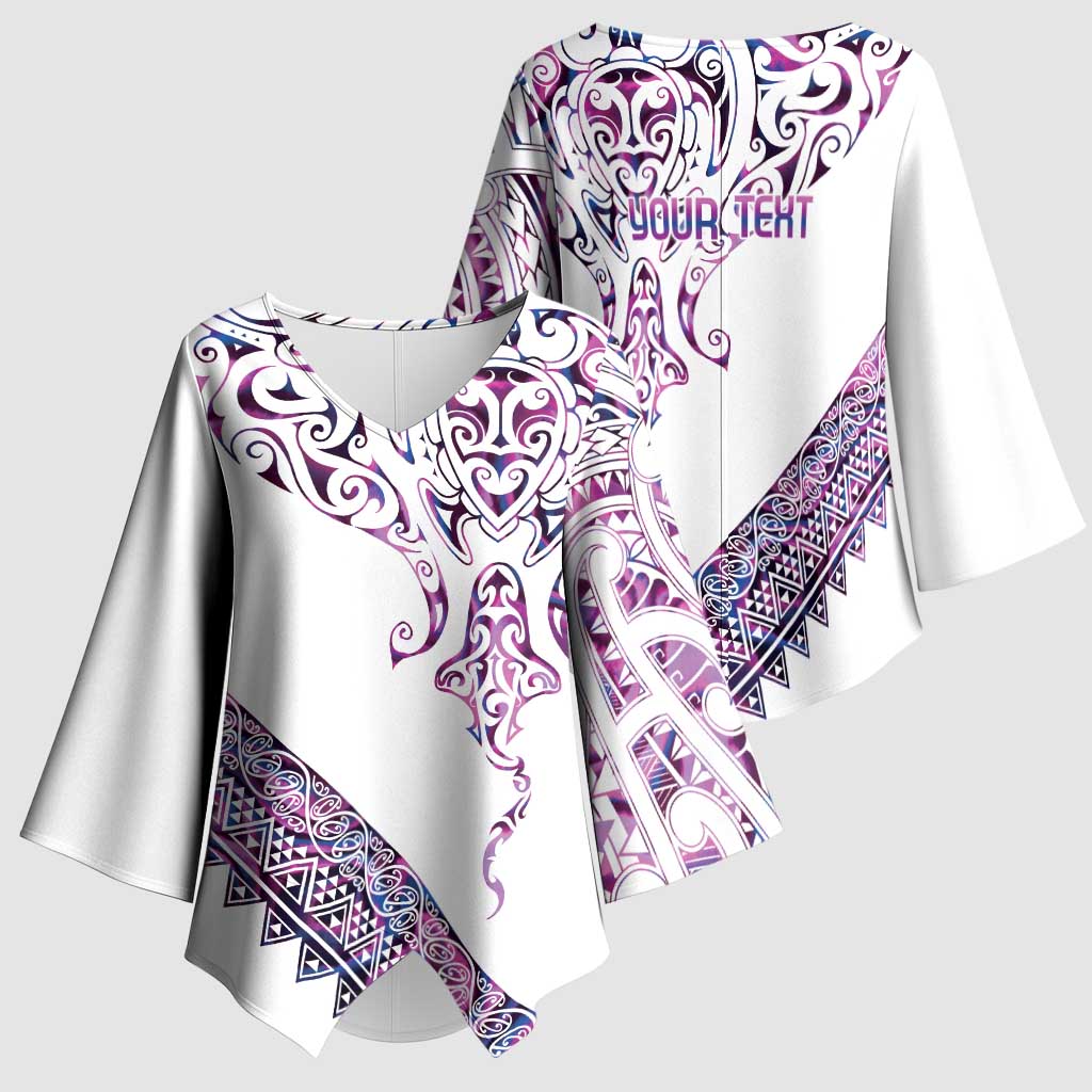Mawhero Paua shell Kowhaiwhai Taniko Personalised Kimono Sleeve Blouse Manta Ray Shark-Turtle Maori Tribal Style