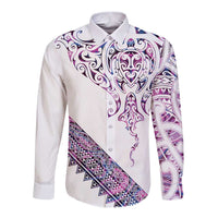 Mawhero Paua shell Kowhaiwhai Taniko Personalised Long Sleeve Button Shirt Manta Ray Shark-Turtle Maori Tribal Style