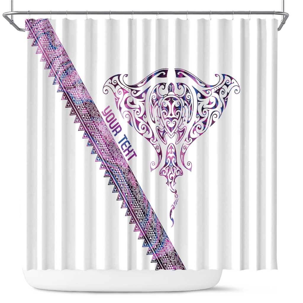 Mawhero Paua shell Kowhaiwhai Taniko Personalised Shower Curtain Manta Ray Shark-Turtle Maori Tribal Style