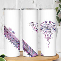 Mawhero Paua shell Kowhaiwhai Taniko Personalised Skinny Tumbler Manta Ray Shark-Turtle Maori Tribal Style LT9 - Polynesian Pride