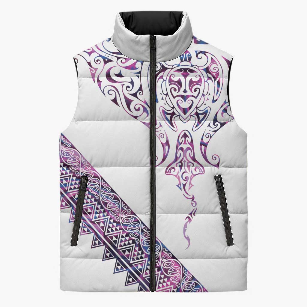 Mawhero Paua shell Kowhaiwhai Taniko Personalised Sleeveless Puffer Jacket Manta Ray Shark-Turtle Maori Tribal Style LT9 Unisex Pink - Polynesian Pride