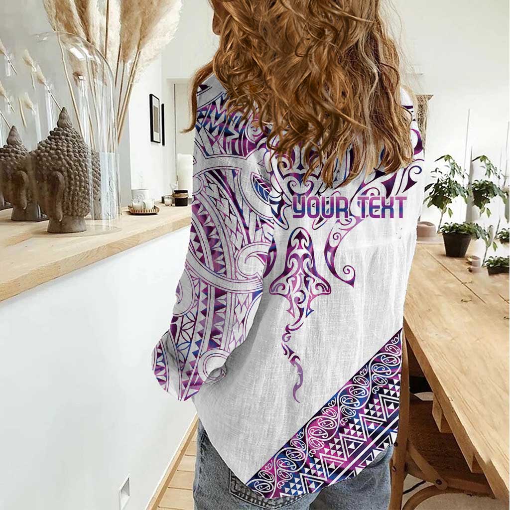 Mawhero Paua shell Kowhaiwhai Taniko Personalised Women Casual Shirt Manta Ray Shark-Turtle Maori Tribal Style LT9 - Polynesian Pride