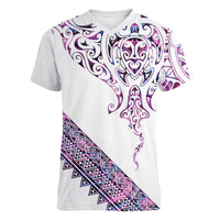 Mawhero Paua shell Kowhaiwhai Taniko Personalised Women V-Neck T-Shirt Manta Ray Shark-Turtle Maori Tribal Style LT9 Female Pink - Polynesian Pride