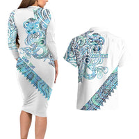 Kahui Whetu Paua shell Kowhaiwhai Taniko Personalised Couples Matching Long Sleeve Bodycon Dress and Hawaiian Shirt Taniwha Maori Tribal Style LT9 - Polynesian Pride