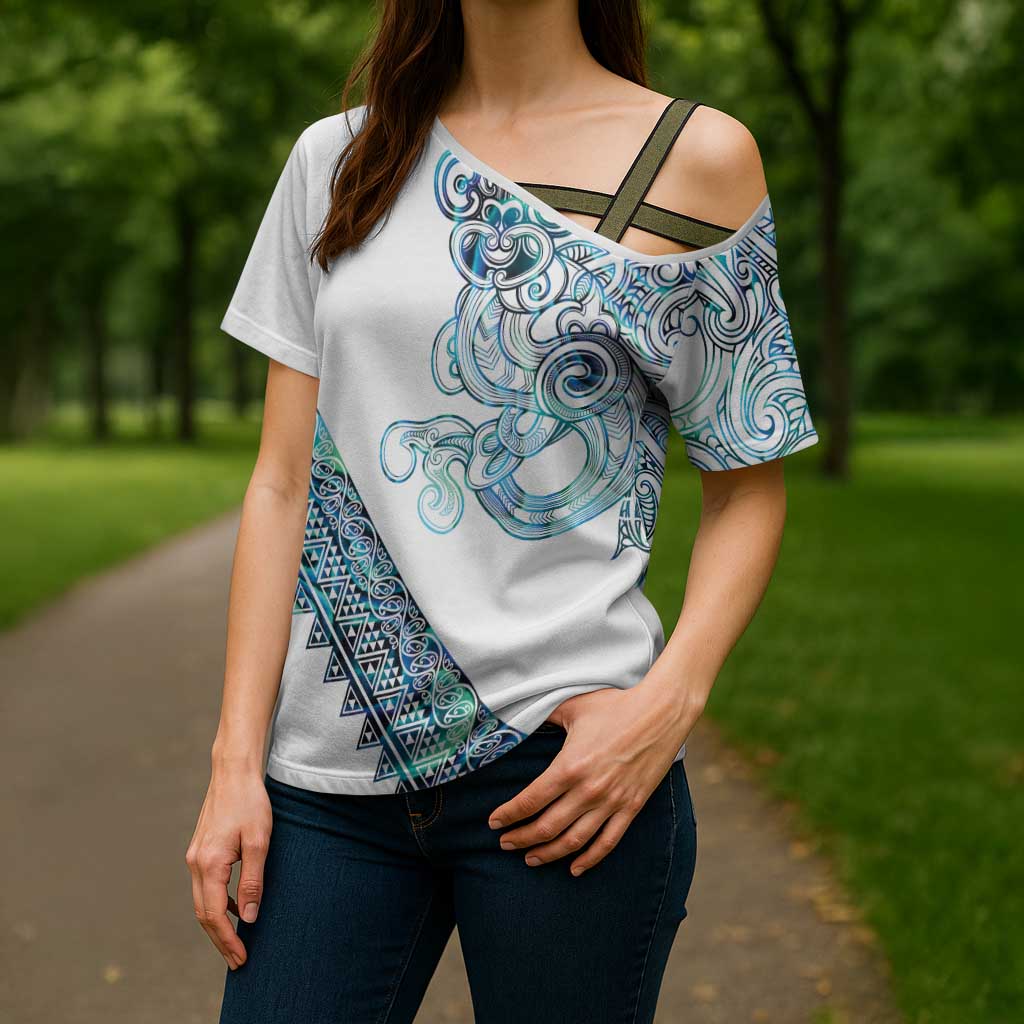 Kahui Whetu Paua shell Kowhaiwhai Taniko Personalised Cross Shoulder Shirt Taniwha Maori Tribal Style