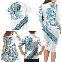 Kahui Whetu Paua shell Kowhaiwhai Taniko Personalised Family Matching Long Sleeve Bodycon Dress and Hawaiian Shirt Taniwha Maori Tribal Style LT9 - Polynesian Pride