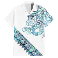 Kahui Whetu Paua shell Kowhaiwhai Taniko Personalised Family Matching Long Sleeve Bodycon Dress and Hawaiian Shirt Taniwha Maori Tribal Style LT9 Dad's Shirt - Short Sleeve Blue - Polynesian Pride