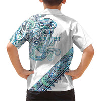 Kahui Whetu Paua shell Kowhaiwhai Taniko Personalised Family Matching Off Shoulder Short Dress and Hawaiian Shirt Taniwha Maori Tribal Style LT9 - Polynesian Pride