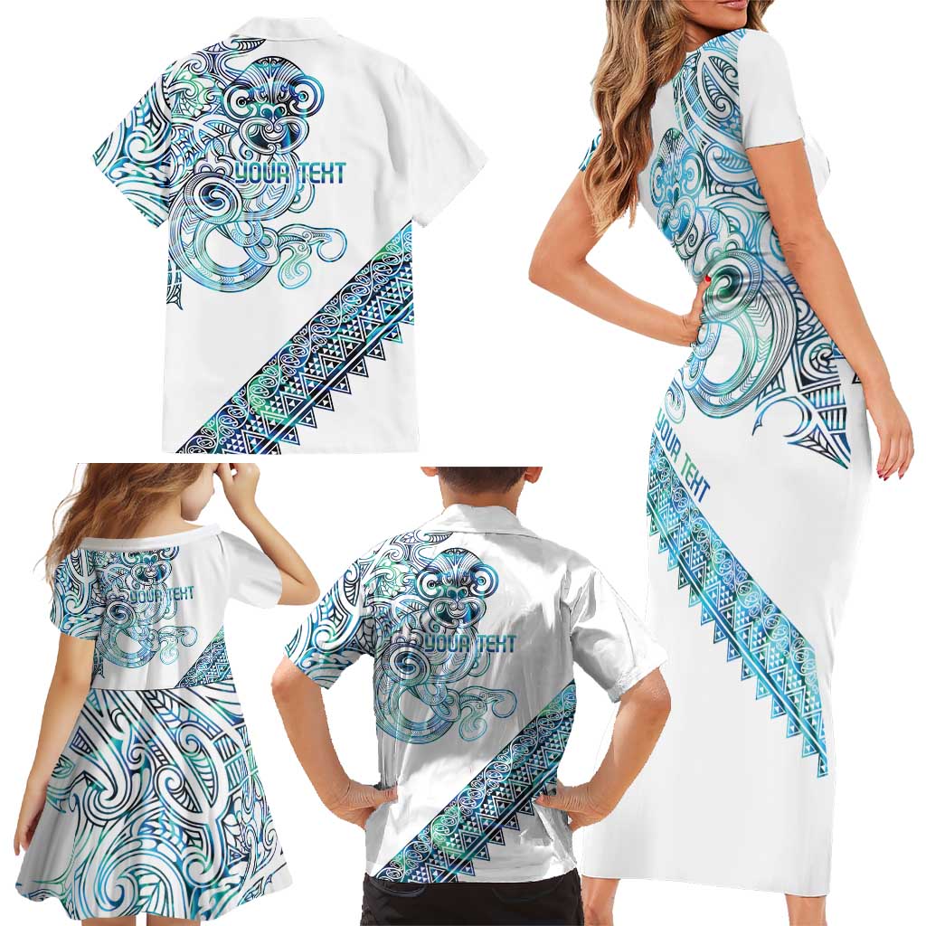 Kahui Whetu Paua shell Kowhaiwhai Taniko Personalised Family Matching Short Sleeve Bodycon Dress and Hawaiian Shirt Taniwha Maori Tribal Style LT9 - Polynesian Pride