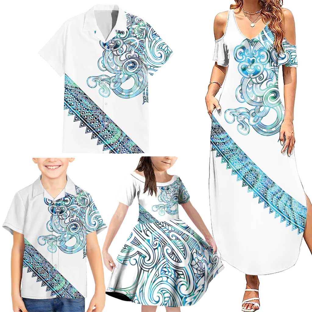 Kahui Whetu Paua shell Kowhaiwhai Taniko Personalised Family Matching Summer Maxi Dress and Hawaiian Shirt Taniwha Maori Tribal Style LT9 - Polynesian Pride