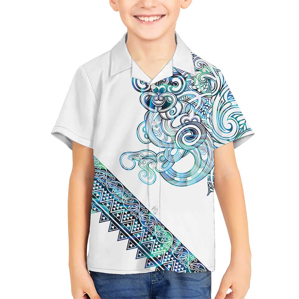 Kahui Whetu Paua shell Kowhaiwhai Taniko Personalised Family Matching Tank Maxi Dress and Hawaiian Shirt Taniwha Maori Tribal Style LT9 Son's Shirt Blue - Polynesian Pride