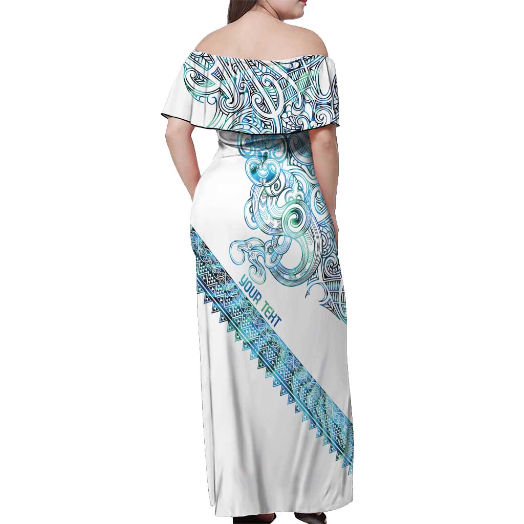Kahui Whetu Paua shell Kowhaiwhai Taniko Personalised Off Shoulder Maxi Dress Taniwha Maori Tribal Style