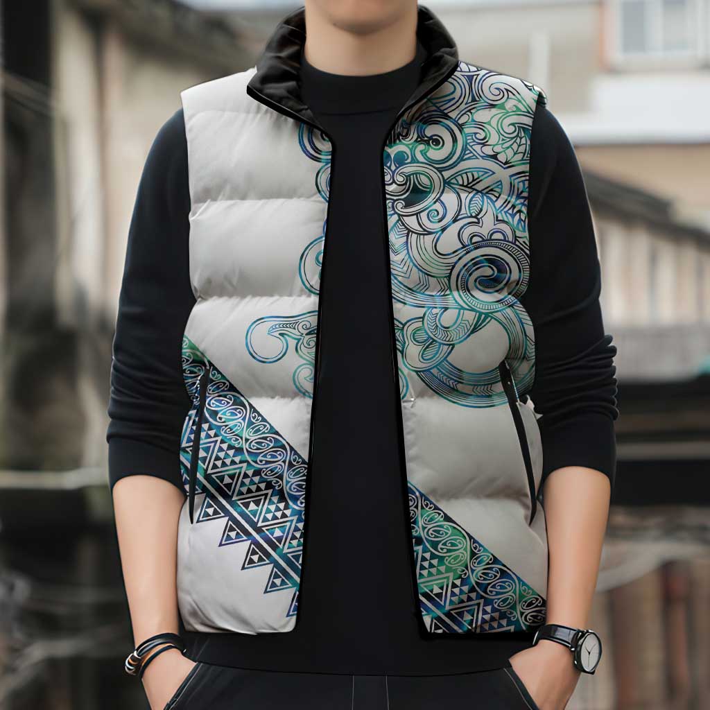Kahui Whetu Paua shell Kowhaiwhai Taniko Personalised Sleeveless Puffer Jacket Taniwha Maori Tribal Style