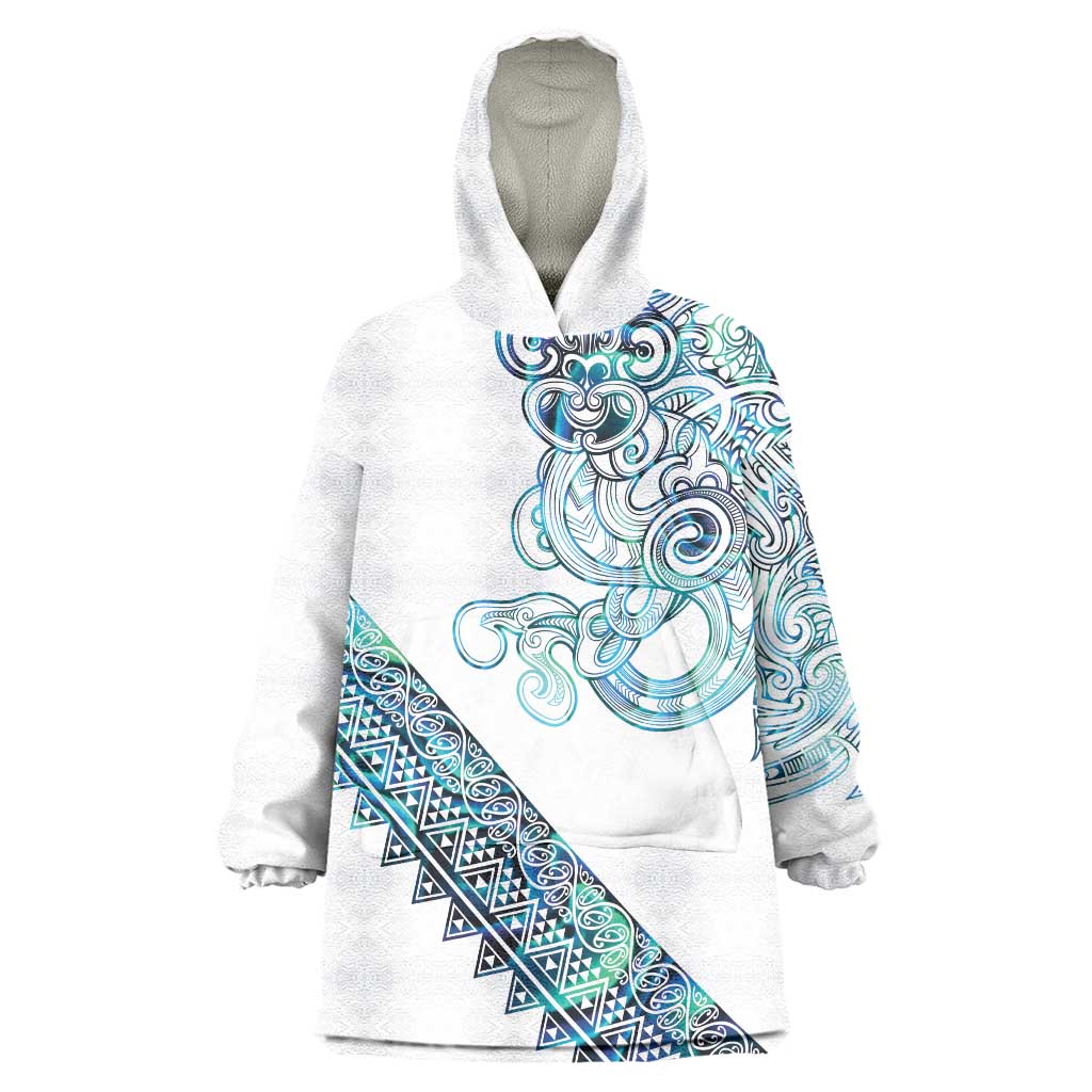 Kahui Whetu Paua shell Kowhaiwhai Taniko Personalised Wearable Blanket Hoodie Taniwha Maori Tribal Style LT9 One Size Blue - Polynesian Pride
