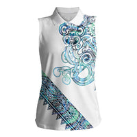 Kahui Whetu Paua shell Kowhaiwhai Taniko Personalised Women Sleeveless Polo Shirt Taniwha Maori Tribal Style LT9 Female Blue - Polynesian Pride