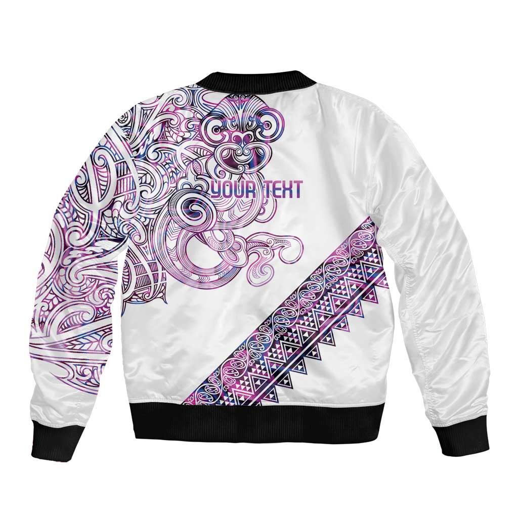Mawhero Paua shell Kowhaiwhai Taniko Personalised Bomber Jacket Taniwha Maori Tribal Style