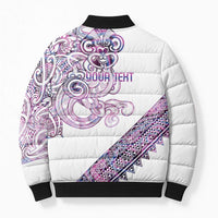Mawhero Paua shell Kowhaiwhai Taniko Personalised Bomber Puffer Jacket Taniwha Maori Tribal Style