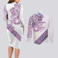 Mawhero Paua shell Kowhaiwhai Taniko Personalised Couples Matching Long Sleeve Bodycon Dress and Long Sleeve Button Shirt Taniwha Maori Tribal Style LT9 - Polynesian Pride